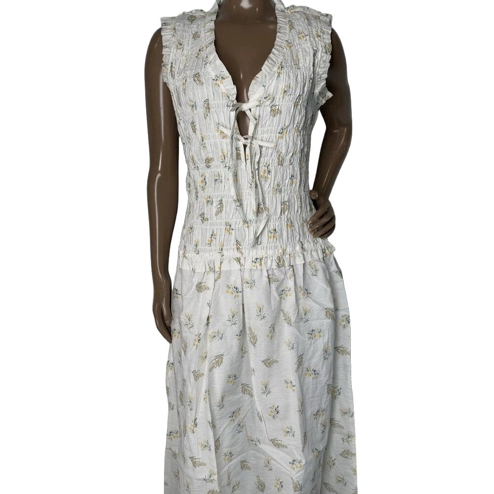 NEW RAILS Dion Midi Dress Size S White – Amaryllis Floral, V-Neck, Sleeveles